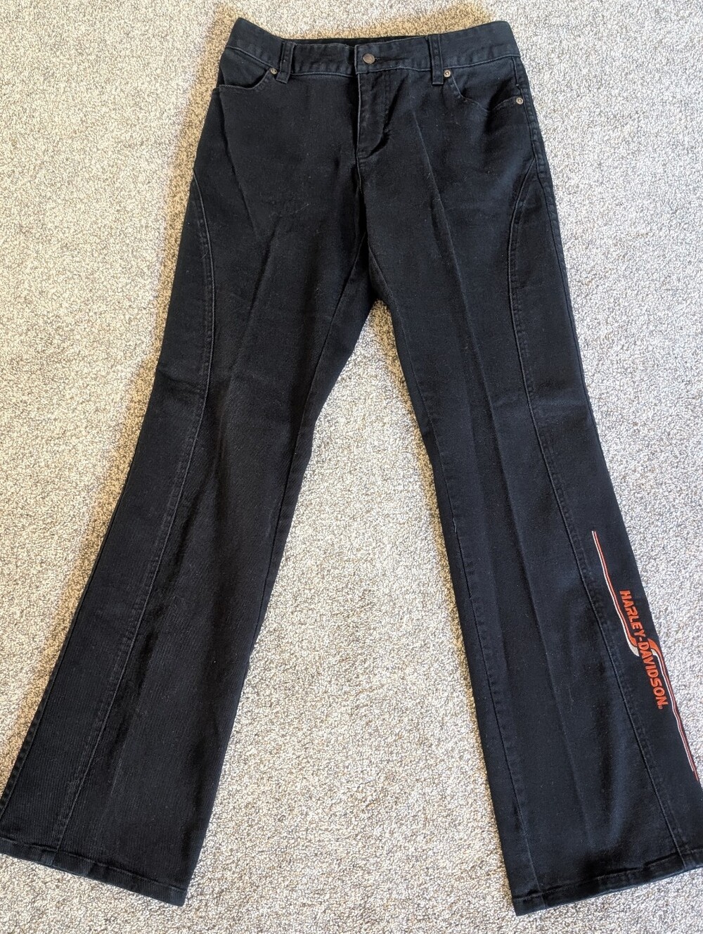 Harley Davidson Womens Jeans 4 Long Black Y2K 2005 Embroidered Moto 96213-05VL
